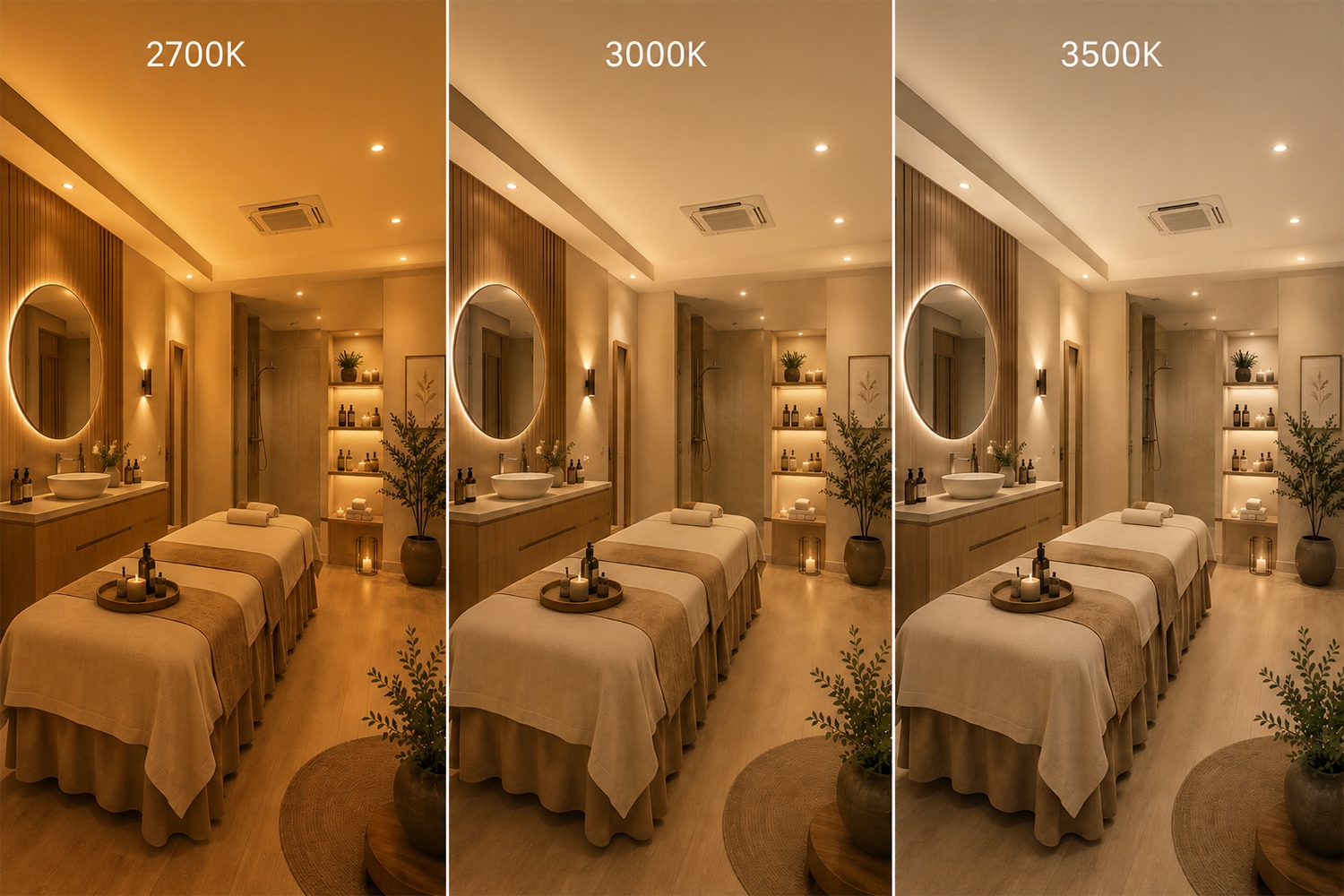 Lựa chọn nhiệt độ màu phù hợp cho từng không gian spa giúp tăng tính thẩm mỹ cũng như trải nghiệm khách hàng