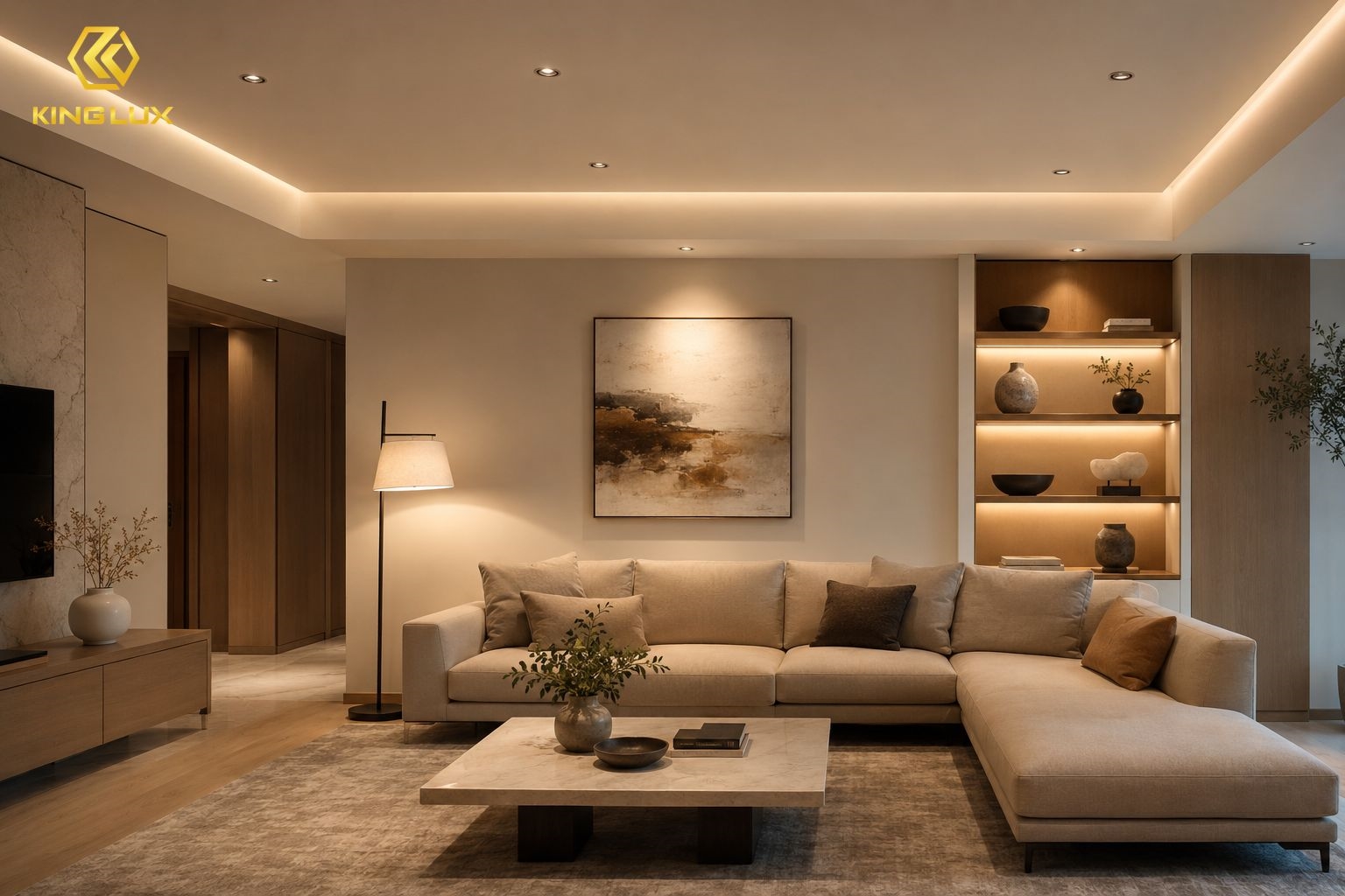 Chiếu sáng 3 lớp cho phòng khách