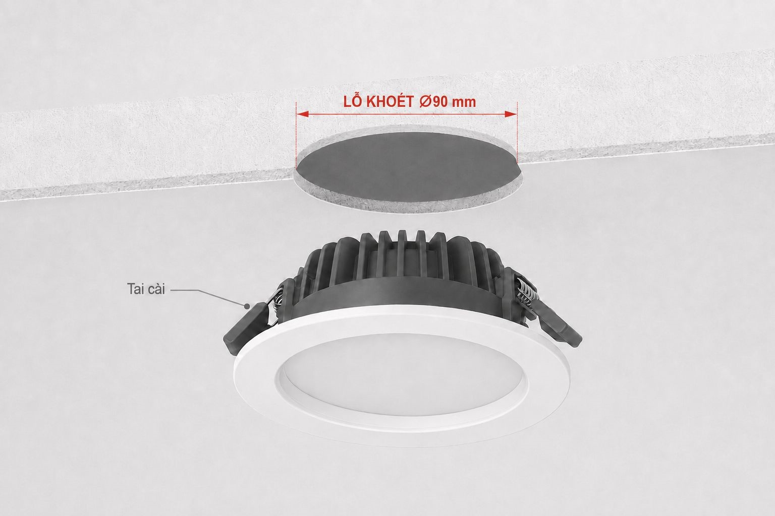 Kích thước lỗ khoét trần của đèn downlight âm trần