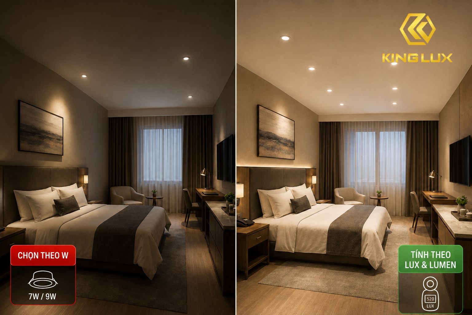 Nên lựa chọn số lượng và công suất đèn dựa trên tính toán Lux và Lumen thay vì chỉ dựa vào công suất (W)